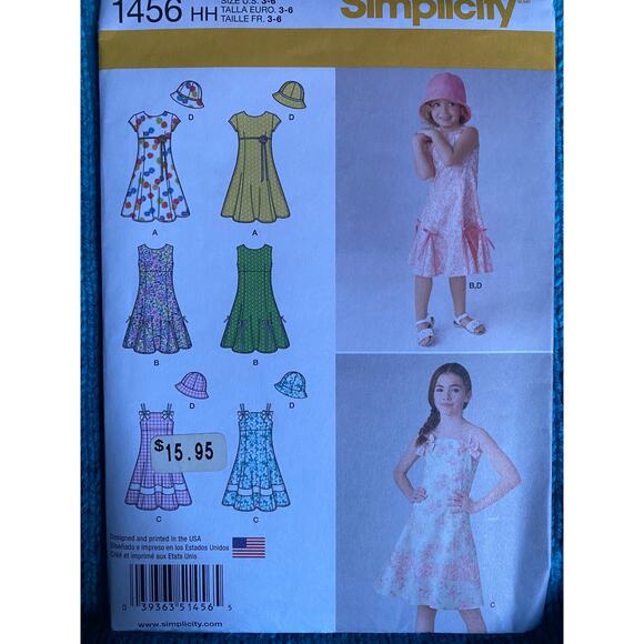 Simplicity sewing pattern  1456 Girls dress apron hat sz 3-5 - Picture 1 of 4